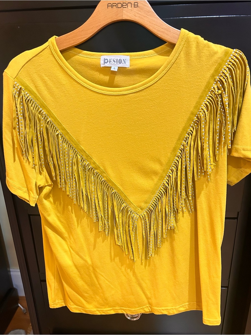 Yellow Fringe Short-Sleeve Blouse